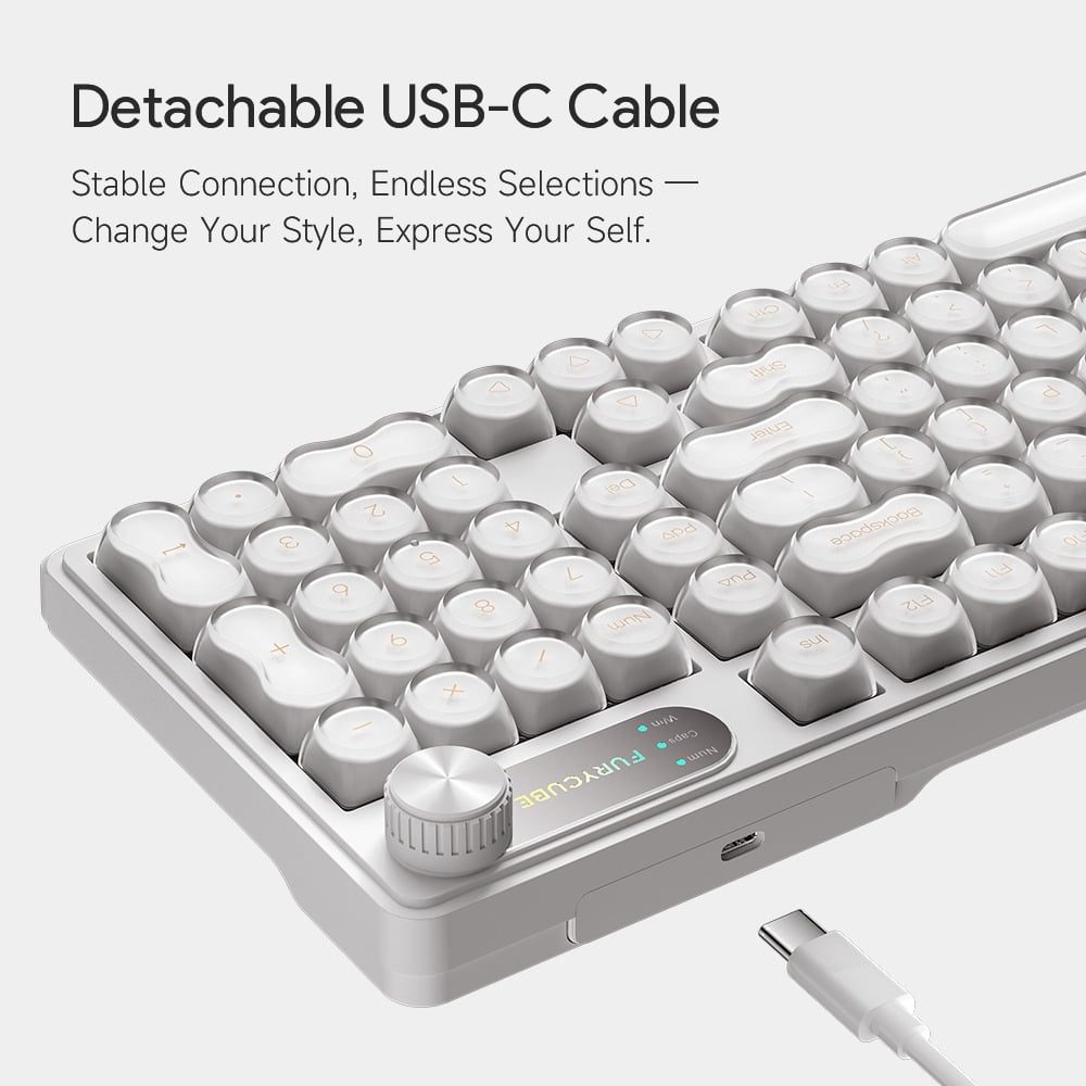 98-Key Wired RGB Membrane Keyboard with MOA PBT Keycaps, Spill-Resistant Design, Translucent Light White Aesthetic, Rotary Knob