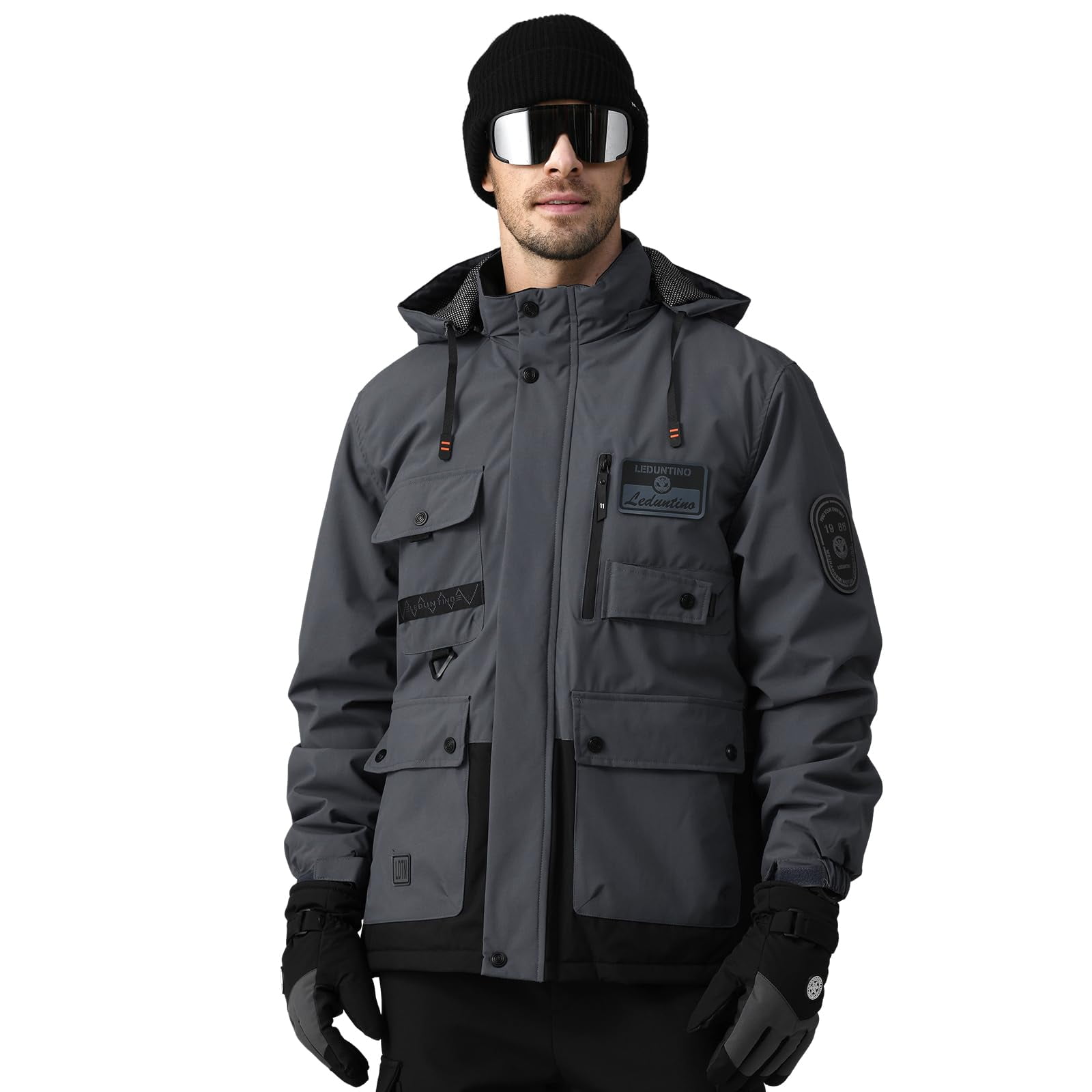 LEDUNTINO Men's Winter Jacket With Hood Water-Resistant Casual Coat Composite Fleece-Lined Outdoor Apparel For Cold Weather
