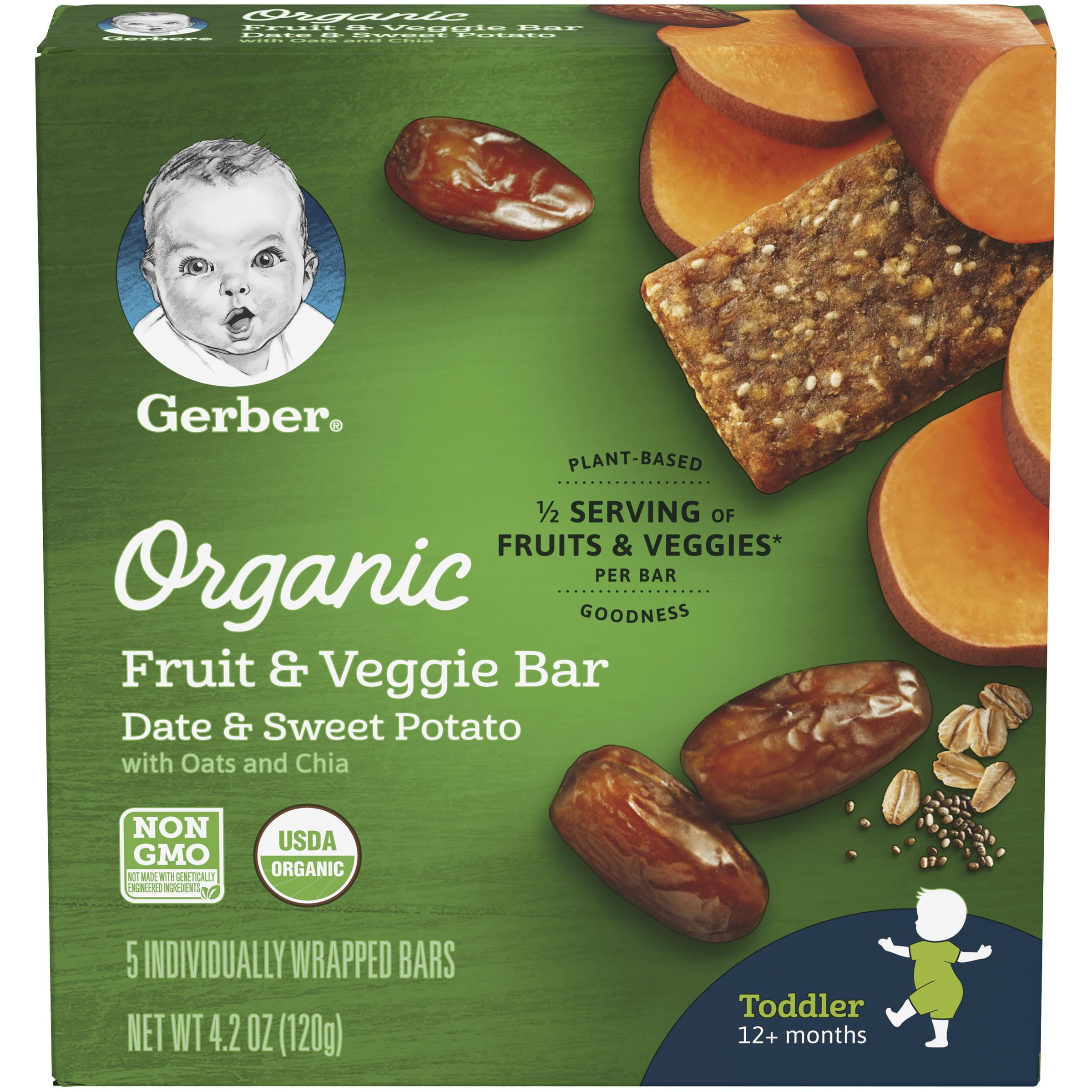 Gerber Organic Fruit & Veggie Bar, Date & Sweet Potato, 0.84 oz Bars, 5