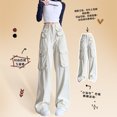 thumbnail image 6 of New American style workwear pants for women jeans for women in spring and autumn high waisted slimming straight leg loose casual wide leg pants, 6 of 14