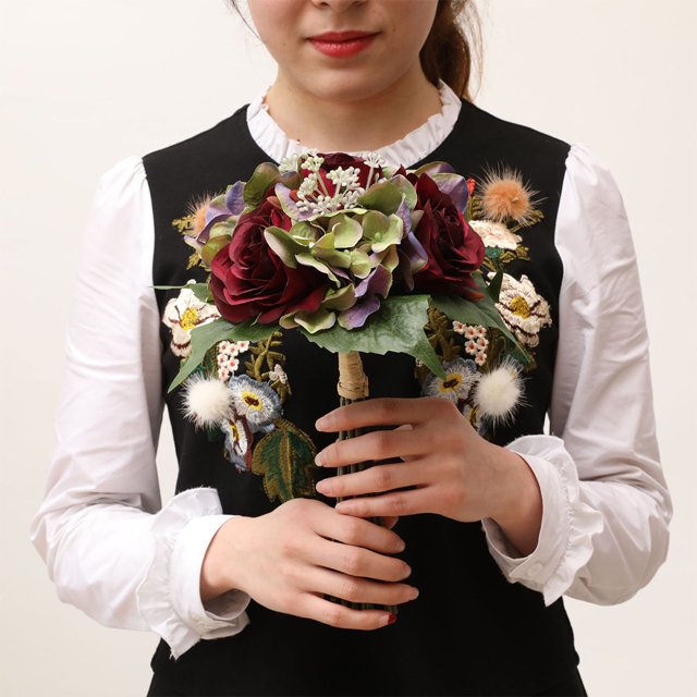mmirethe Artificial Flowers Bouquet Fake Hydrangea Heads Realistic Roses Party Home Decorative Table Wedding Display Decoration Champagne