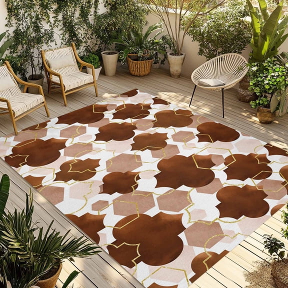 Brown Abstract Outdoor Area Rug 3x5ft Decorative Indoor Outdoor Rug Patio Area Rug for Porch, Deck, Balcony, Entryway, Camping & RV