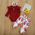 thumbnail image 2 of Baby Girl Clothes Baby Girl 6-9 Months Clothes Girl Clothes Ribbed Ruffled Romper+Floral Pants+Headband Outfit Set 12-18 Months, 2 of 4