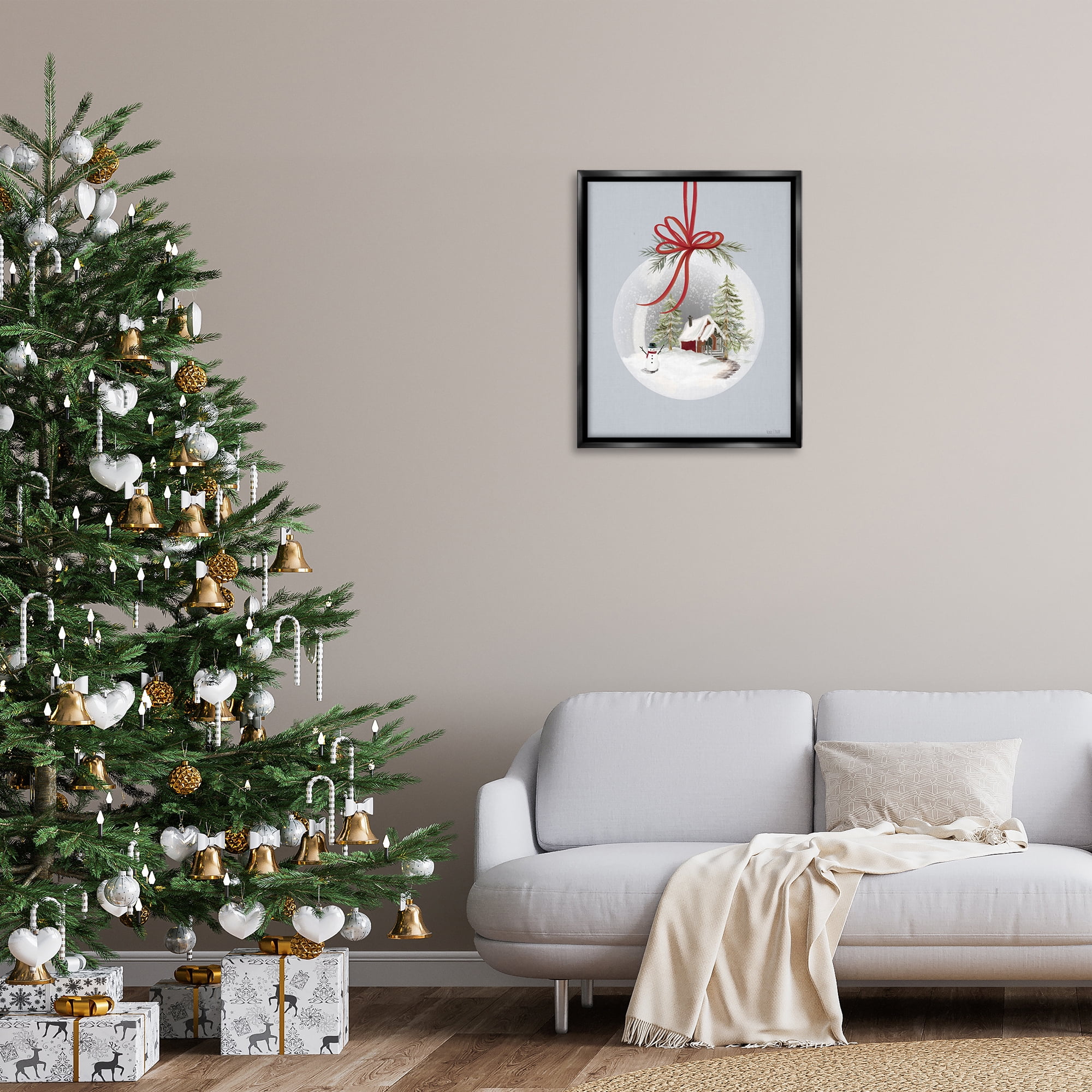 Stupell Industries Cottage Scene Snowglobe Holiday Painting Black Floater Framed Art Print Wall Art, 25 x 31