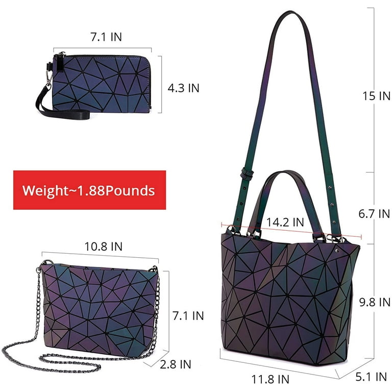 Geometric Luminous Purses and Handbags for Women Holographic Reflective  Crossbody Bag Wallet 