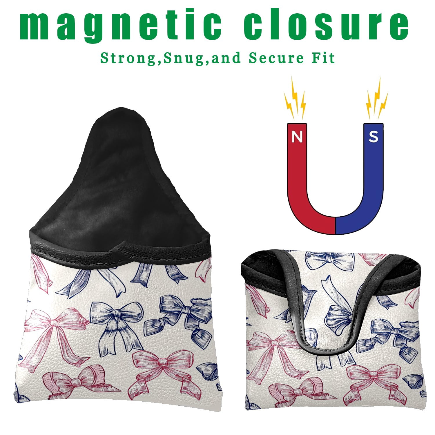 Golf Mallet Putter Cover Premium Leather Golf Putter Head Cover with Magnetic Closure Golf Cover for Men and Women Bow Pattern