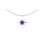 GemInspire Sterling Silver North Star Pendant with a Amethyst stone, Gift For Her, Silver Jewelry with 18 Inch Chain, February Birthstone Jewelry for Women (Amethyst)