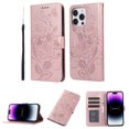 thumbnail image 1 of Case for iPhone 13 Pro Max Wallet Case for Women with Card Holder Butterfly Embossed Clover Rose Flower Flip PU Leather Magnetic Phone Cover Kickstand with Lanyard, Rosegold, 1 of 8