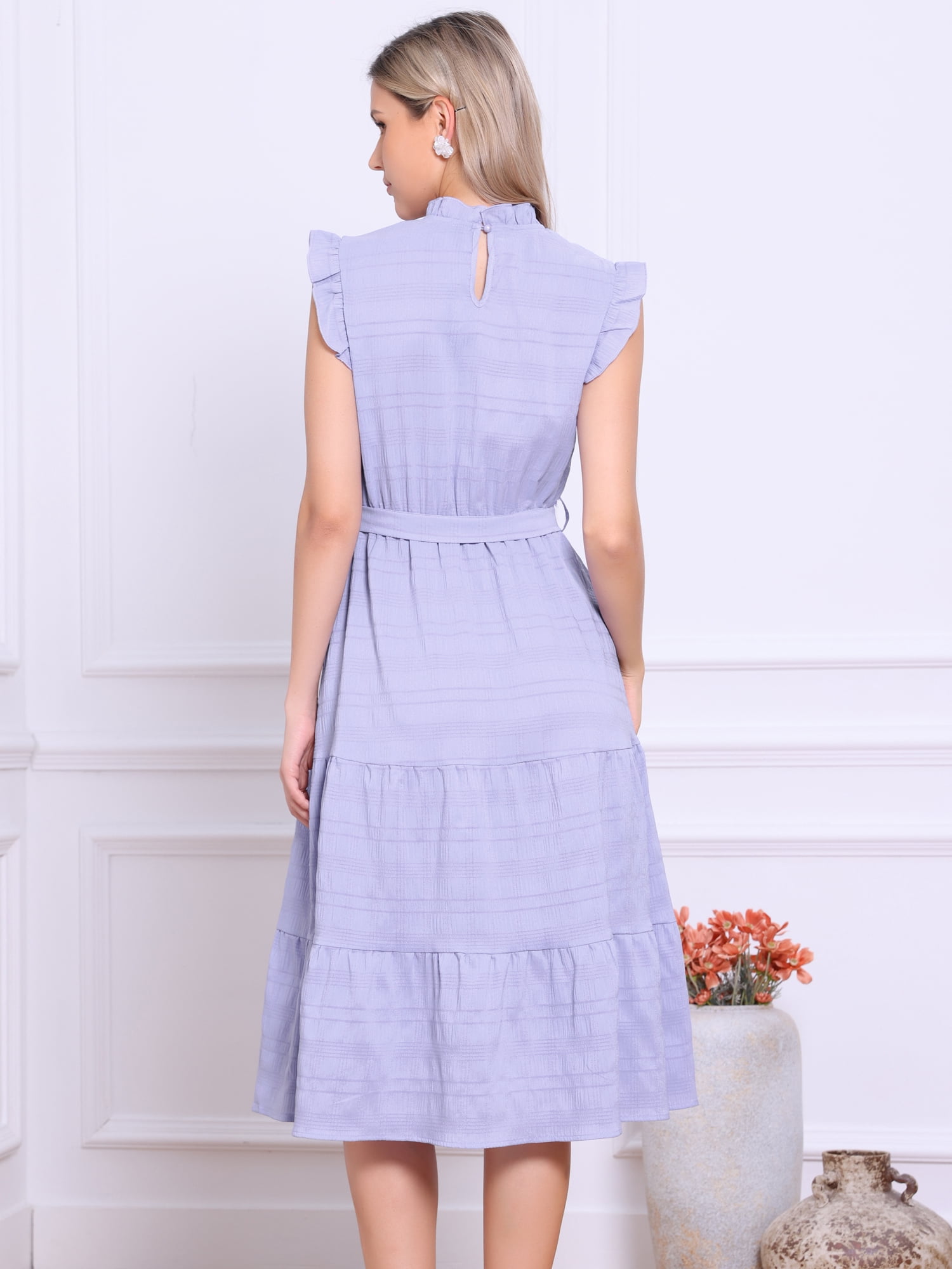 DARING DIVA Midi Ruffled Sleeve Mock Neck Casual Dress L Light Purple