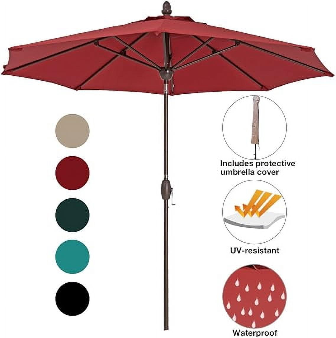 Abba Patio 9ft Apple-Shaped Heavy-Duty Outdoor Market Patio Umbrella w/ crank, 8 Ribs-Dark Red