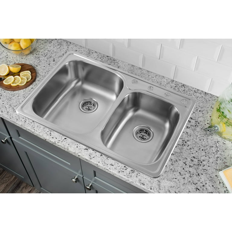 Magnus Sinks 33-1/4-in x 22-1/4-in 20 Gauge Stainless Steel Drop-In 60/40 Double Bowl Kitchen Sink Magnus Sinks 33-1/4-in x 22-1/4-in 20 Gauge Stainless Steel Drop-In 60/40 Double Bowl Kitchen Sink