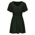 thumbnail image 4 of safuny Women's Mini Blouson Dress Solid Color Beach Clothing Summer Short Sleeve Crew Neck Dress Elegant Casual Comfy Retro Boho Holiday, 4 of 6