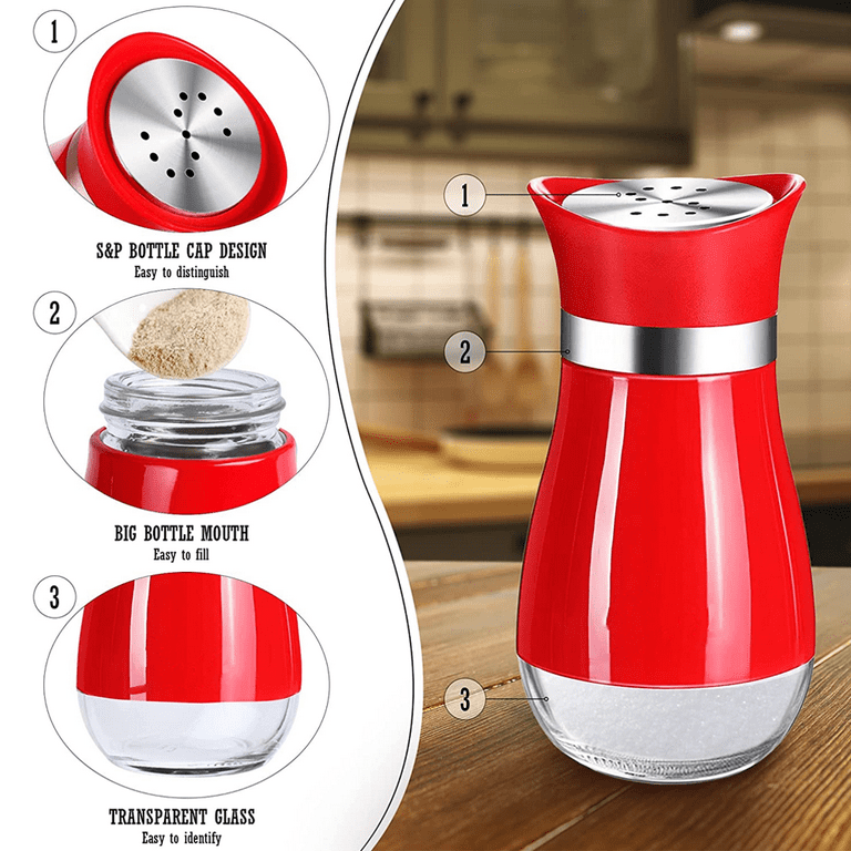  Salt and Pepper Shakers with Holder - Elegant Stainless Steel  Salt Shaker and Pepper Shaker Set with Acrylic Holder for Kitchen Counter  or Restaurant Table: Home & Kitchen