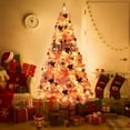 thumbnail image 3 of VEIKOUS 6.5' Christmas Flocked Pine Tree, Pre-Lit Xmas Tree W/250 LED Lights & Foldable Stand for Holiday Decoration, Pink, 3 of 9