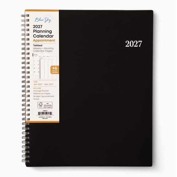 Blue Sky 2027 Weekly and Monthly Appointment Planner Calendar, January 2027 - December 2027, 8.5" x 11", With 15-Minute Blocks, Flexible Cover, Wirebound, Laminated Tabs, Storage Pocket, Enterprise