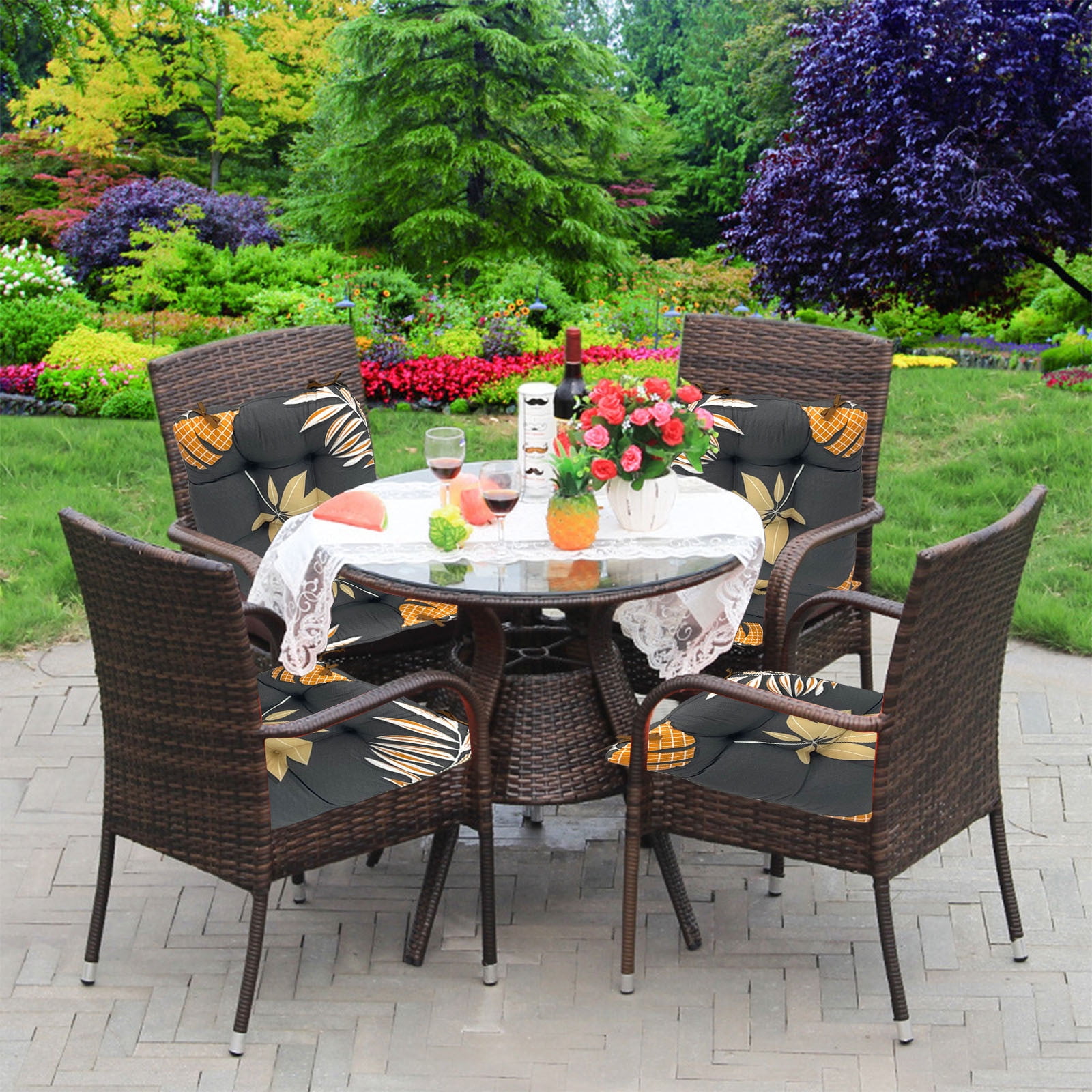 Outdoor Cushions 17" x 17" Patio Chair Seat Pads, Set of 2 Thick Fill Tufted Square Patio Cushions, Water-Resistant Olefin Chair Seat Cushion with Ties for Non-Slip Support