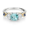 thumbnail image 2 of Gem Stone King 925 Silver and 10K Yellow Gold 3-Stone Ring Cushion Topaz Half Moon Moissanite (1.76 Carat Cttw) (Size 6), 2 of 4