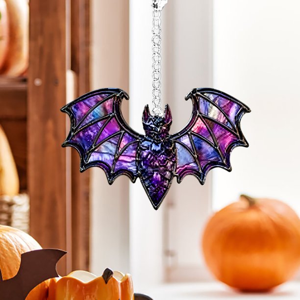 Decoración de Halloween con Murciélagos, Colgante de Acrílico para Ventana | Adorno Colgante de Acero Inoxidable | Impresionante Arte de Pared para El Hogar y La Oficina | Decoración de Árbol de Hall