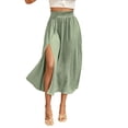 thumbnail image 2 of Women'S High Waist Solid Midi Skirt with Split Thigh and Pleated Paperbag Waist Green XL, 2 of 9