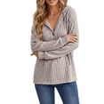 thumbnail image 6 of Knitted Tops for Women Zaewscy Knitted V-neck Long-sleeve Pullover Hoodie With Drawstring And Buttons Casual Style Khaki L, 6 of 8