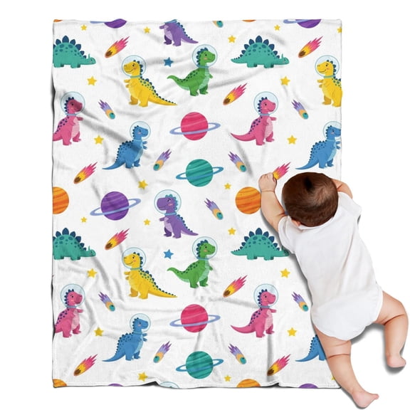 White Dinosaurs Space Pattern Blanket,Comfortable Soft Flannel Throw Blanket,All Season,Warm Lightweight Blankets for Sofa Bed Couch Living Room Chair,30"x40"