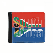 South Africa Country Flag Name Flip Bifold Faux Leather Wallet  Multi-Function Card Purse