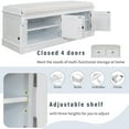 thumbnail image 5 of Rectangle Storage Bench with 4 Doors and Adjustable Shelves, Shoe Bench with Removable Cushion, Classic Design Multi-functional Storage Bench Suitable for Living Room, Entryway, White, 5 of 7