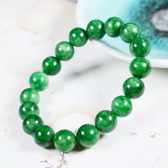K-KED 10mm Green jade Gemstone Mala men Stretchy Bracelets Handmade Wristband Cuff