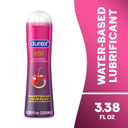 Durex Juicy Play Water Based Lube for Sex, Personal Flavored Lubricant, Cherry, 3.38 fl oz