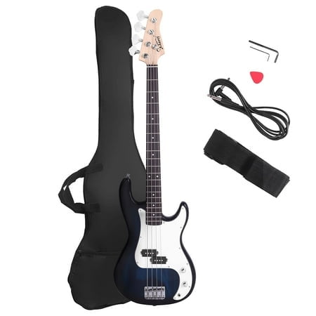 Glarry Guitare Basse Électrique Taille Complète 4 Cordes Bois de Rose Style Bois de Tilleul Brûlant des Basses Exquises (Bleu Foncé)