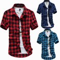 thumbnail image 3 of Chemise d'Été Décontractée pour Hommes à Manches Courtes à Carreaux M-3TG, 3 of 6