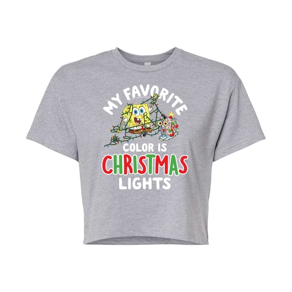 SpongeBob SquarePants - My Favorite Color Is Christmas Lights - Juniors Cropped Cotton Blend T-Shirt