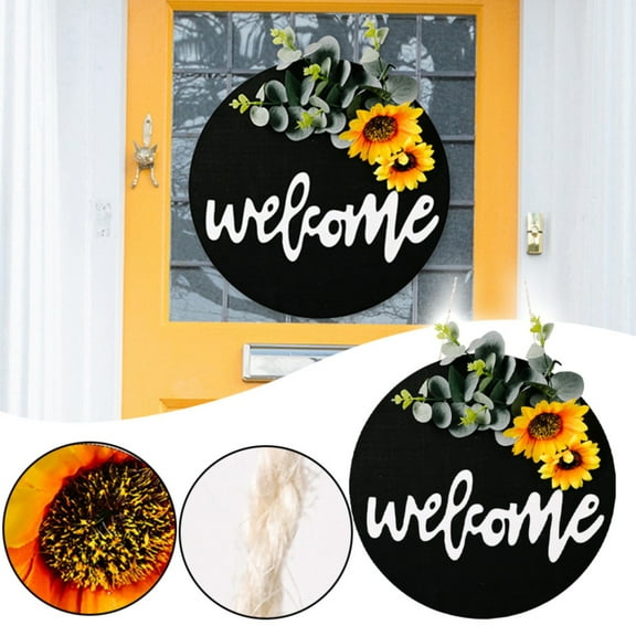 Hanging Wall Decor,Welcome Door Plate Decorative Plate Simulation Flower Wall Hanging Home Decoration Wreath