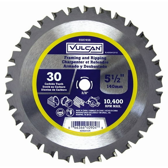 Vulcan 409041OR Circular Saw Blade, 5-1/2 in Dia, 3/8 in Arbor