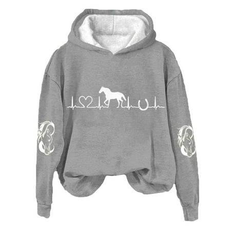 Baqcunre Apparel Hoodie Women s Lover Casual Hoodie Casual Long Sleeve Sweatshirt Printed Shirt Winter Sweatshirt Top 1 Pc Top Gray L