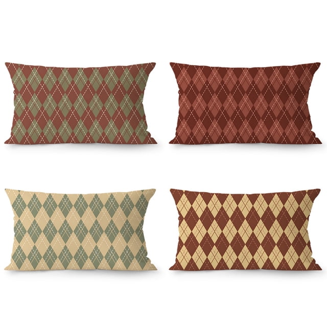 Juego de fundas de almohada con estampado nórdico de diamantes de 40 x 60 cm, paquete de 4