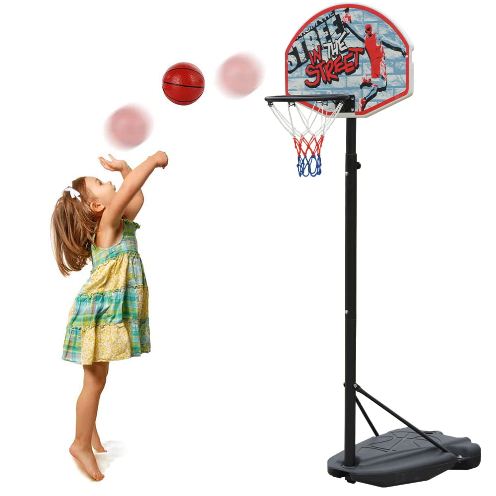 Portable Kids Basketball Stand Set Basket Hoop Backboard Net with Ball Pump 