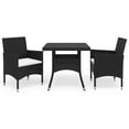 thumbnail image 1 of vidaXL 3 Piece Garden Dining Set Black Poly Rattan and Glass, 1 of 5