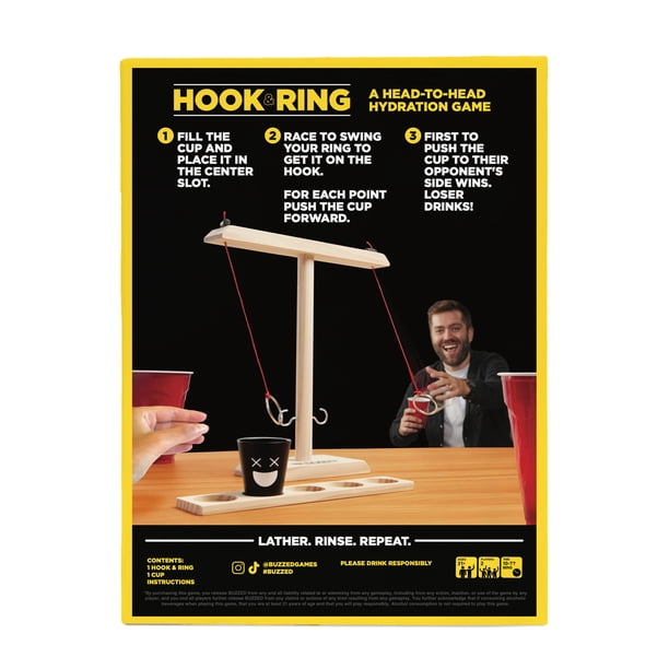 Wooden Ring Toss Drinking Game For Adults - Includes Shot Glass Peg & Rings, Tabletop Party Game
