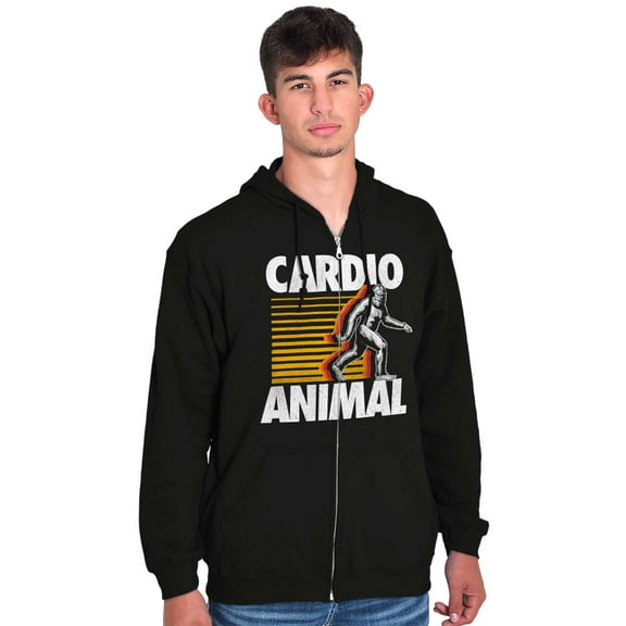 Cardio Workout Bigfoot Sasquatch Unisex Fleece Graphic Zip Up Hoodie Brisco Brands 2X