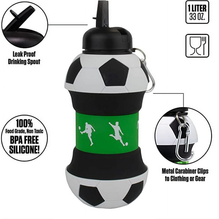 Maccabi Art Collapsible Silicone Basketball Water Bottle for Kids, 18 oz.