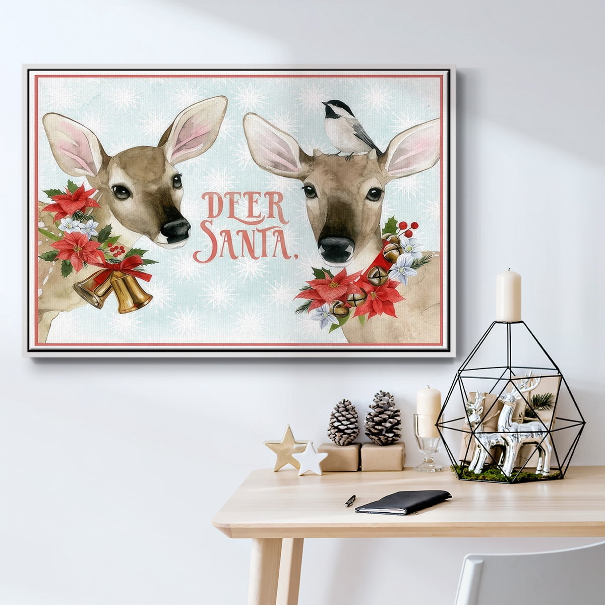 Deer Christmas Collection A - Framed Gallery Wrapped Holiday Canvas - 25 x 37 - White Frame