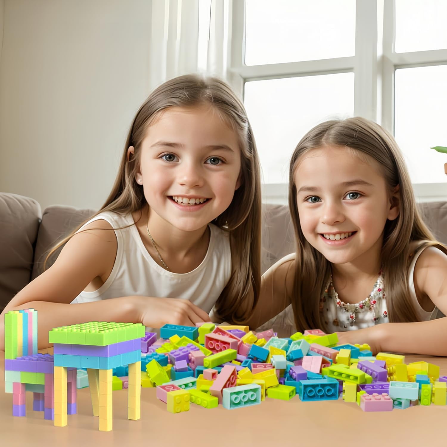 Pairez Toys Classic Bricks 1000 Pieces Set, Basic Bricks in 6 Size & Pastel Color, Building Blocks Toys for Kids 4+