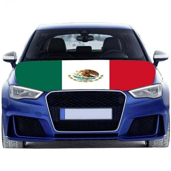 Mexico Flag Car Hood Cover Universal Size Elastic Polyester Patriot MX 4x5 ft