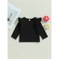 thumbnail image 2 of Wassery Kids Toddler Girls Spring Autumn Tops Little Girls Solid Color Long Sleeve Crewneck Ruffle T-shirt 6M-6T, 2 of 8