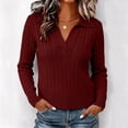 thumbnail image 2 of Fewfanhot Sweaters for Women Cable Knit Long Sleeve Polo V Neck Fall Outfits Collared Cropped Waist Length Pullover Sweater Top, 2 of 9