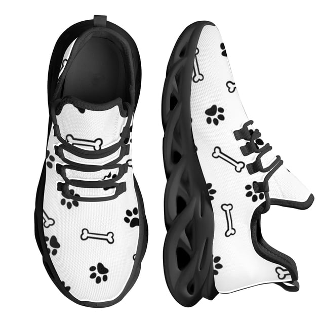 Zapatillas de deporte de malla con estampado de huellas de perro para mujer, transpirables, suaves, planas, con cordones, informales, con plataforma