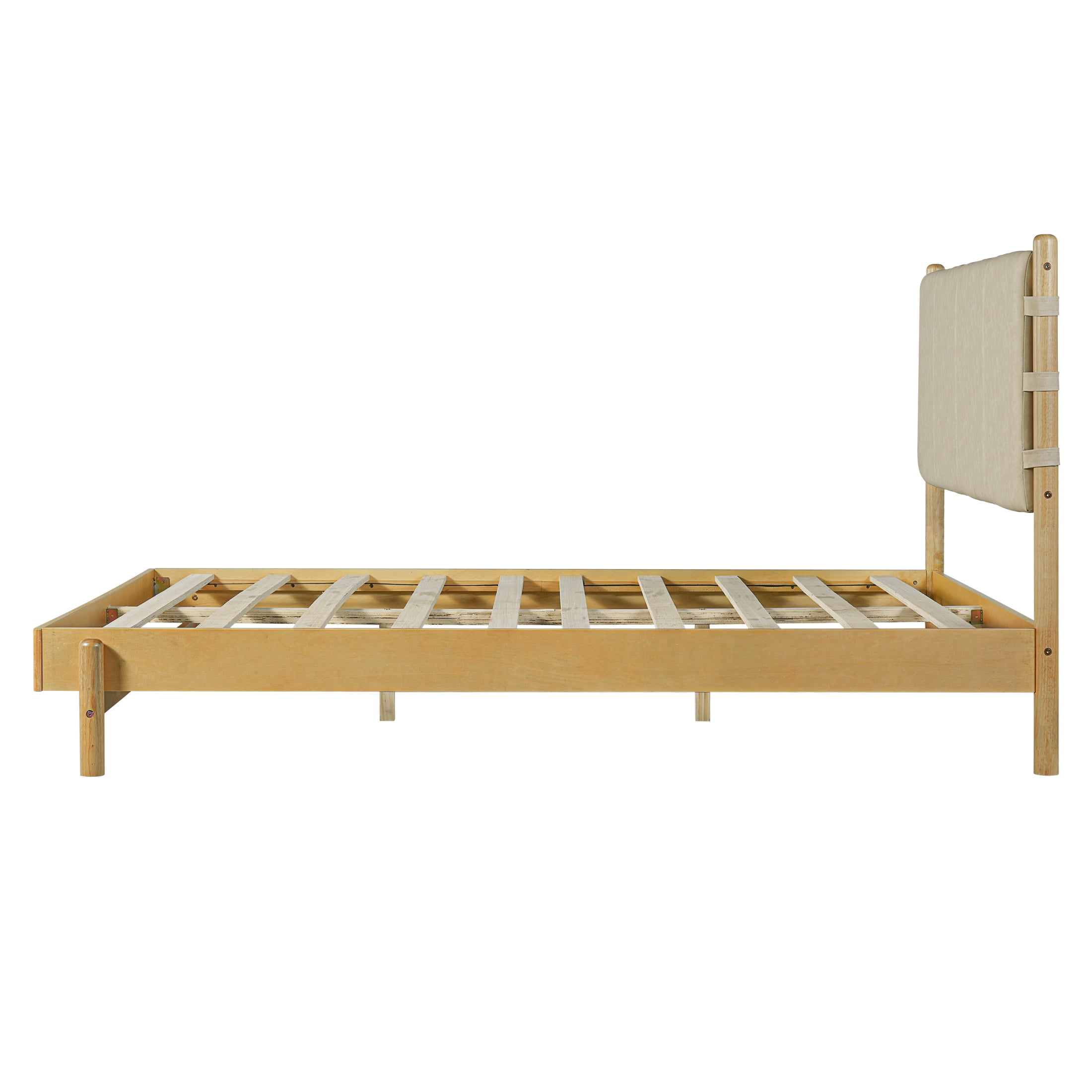 Christopher Knight Home Queen Size Bed Frame with Headboard, Platform Bed with Solid Wood Frame, Natural+Beige