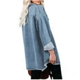 thumbnail image 4 of Wiyuqeen Oversized Denim Jacket Long Sleeve Distressed Boyfriend Jean Coat Button Down Lapel Jean Trucker Jacket for Women Girls, 4 of 7
