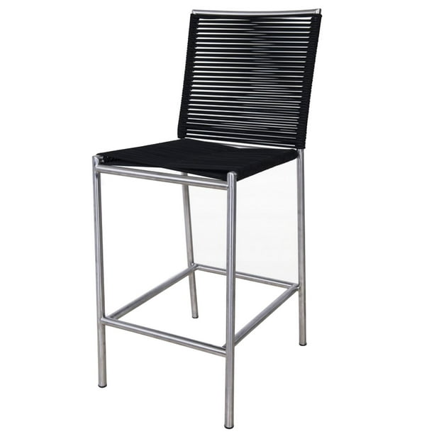 Contemporary Bar Stool With Bungee Cord, Black Outdoor Bar Stools With Backs